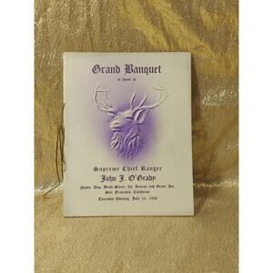 RARE Program Menu, 1908 Grand Banquet Supreme Chief Ranger Foresters Of America